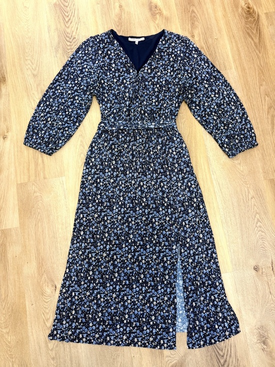 Collective Concepts Blue Floral V-Neck Long Sleeve Dress - Picture 4 of 6